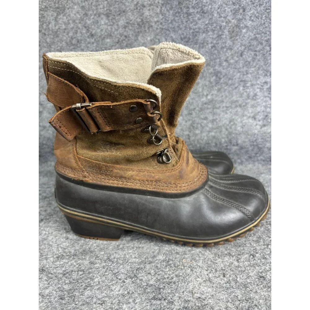 Sorel Slimpack II Lace Boots Womens Size‎ 8 Brown Black Waterproof Duck Boot